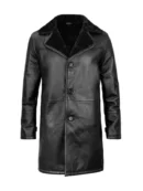 Men’s Black Leather Coat with Fur Collar