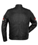 Men’s Black Leather Red White Stripes Cafe Racer Jacket