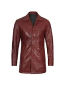 Mens Mid Length Burgundy Leather Coat