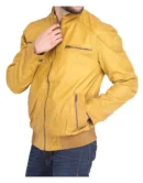 Mens Quilted Shoulder Yellow Leather Jacket