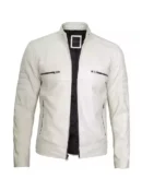 Men’s Off White Café Racer Leather Jacket