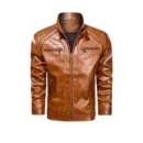 Men Brown Diamond Leather Jacket