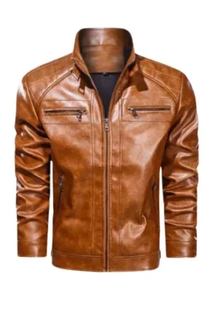 Men Brown Diamond Leather Jacket
