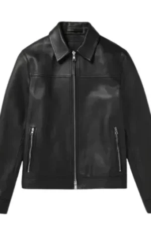Men Full-Grain Black Leather Coach Jacket