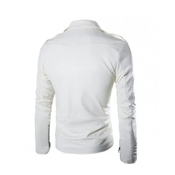 Men Slim Fit White Faux Leather Jacket - Leather Jacketz