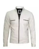 Men’s Off White Café Racer Leather Jacket
