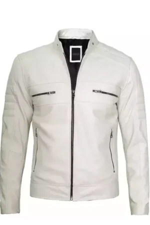 Men’s Off White Café Racer Leather Jacket