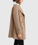Sherpa Collar Brown Wool Blend Coat For Womens