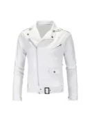 Slim Fit White Faux Leather Jacket