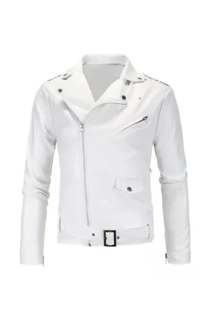 Slim Fit White Faux Leather Jacket