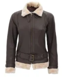 Womens Dark Brown Leather Jacket with Fur Collar