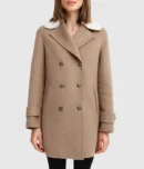Womens Sherpa Collar Brown Wool Blend Coat