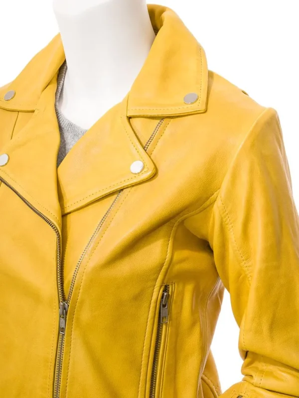 Yellow Leather Biker Jacket for Women