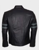 Men Blue Stripe Mayhem Retro Black Leather Biker Jacket